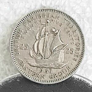 Circulated 1957 Caribbean 25 Cent British Caribbean Coin made of Copper/Nickel!!